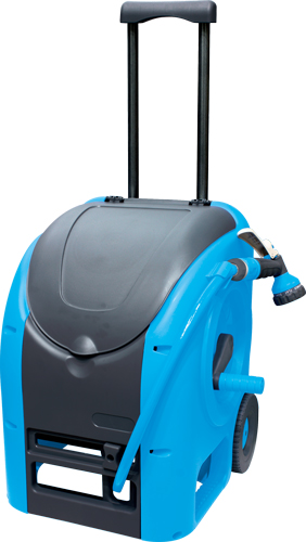 Fully pre-assembled 30m garden hose reel with wheeled cart