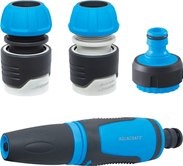 4-piece garden spray nozzle set with adjustable mist to hard jet