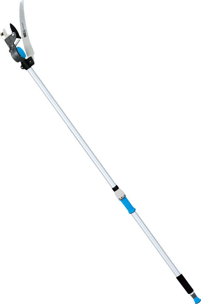 Pole pruner with rotating head for high branch cutting